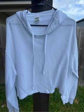 PINK Victoria's Secret White Waffle-Knit Hooded Pullover